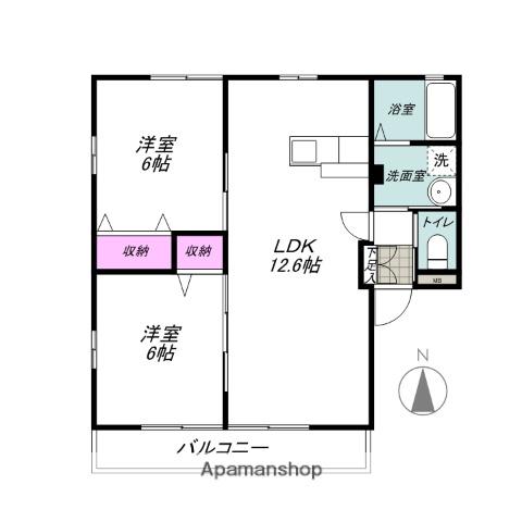 フォンティーヌB棟(2LDK/1階)の間取り写真