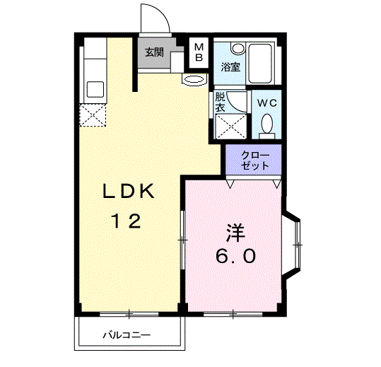 カトレアハイツ(1LDK/2階)の間取り写真