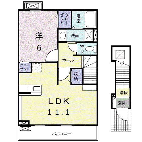 ラビスⅠ(1LDK/2階)の間取り写真
