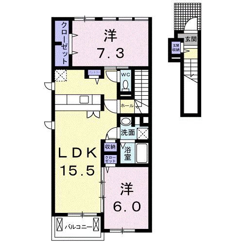 LATOURKAIZAWA Ⅲ(2LDK/2階)の間取り写真