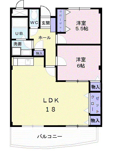 フラワープレイス(2LDK/3階)の間取り写真