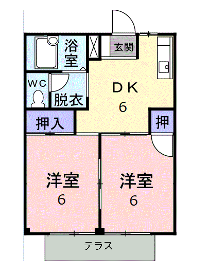 田胡ハイツB(2DK/1階)の間取り写真
