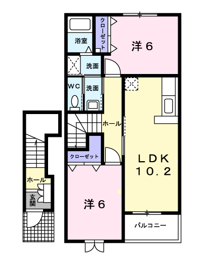 ノースヴィレッジⅡ・B(2LDK/2階)の間取り写真
