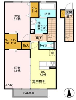 高崎線 新町駅(群馬) 徒歩21分 2階建 築10年(2DK/2階)の間取り写真