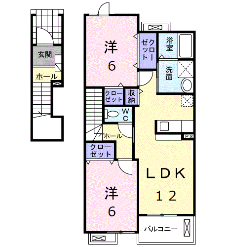 ポワールメゾンD(2LDK/2階)の間取り写真