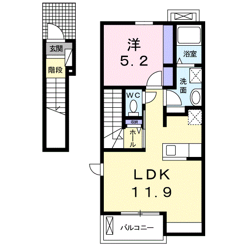 めぞんいちりやま(1LDK/2階)の間取り写真