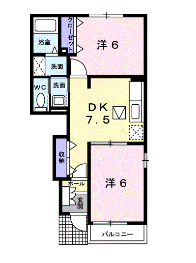 クレアトゥール A(2DK/1階)の間取り写真