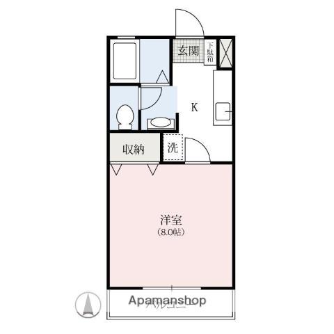 ヒルズピーチ(1K/2階)の間取り写真