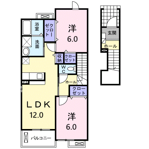 ポワールメゾンE(2LDK/2階)の間取り写真