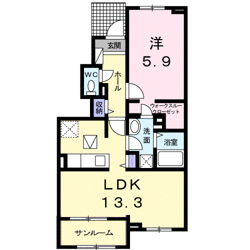 メルベージュ・Ⅰ(1LDK/1階)の間取り写真