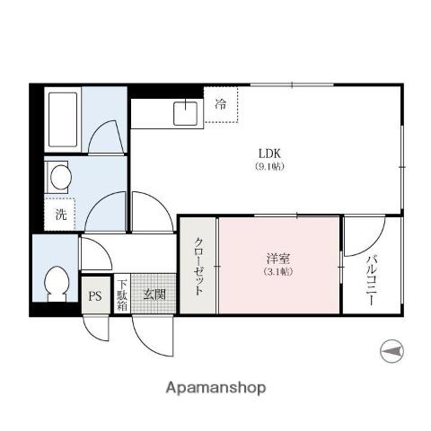 ムーンリバー(1LDK/3階)の間取り写真