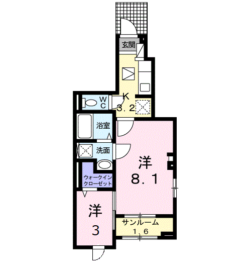 アルエットA(1K/1階)の間取り写真