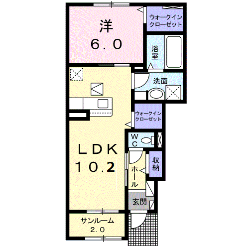 ヴィラオレンジ(1LDK/1階)の間取り写真