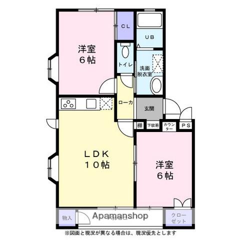 シティーハイツオンシジューム A・B(2DK/2階)の間取り写真