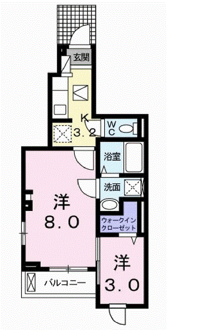 レジデンス藤岡Ⅱ(1K/1階)の間取り写真