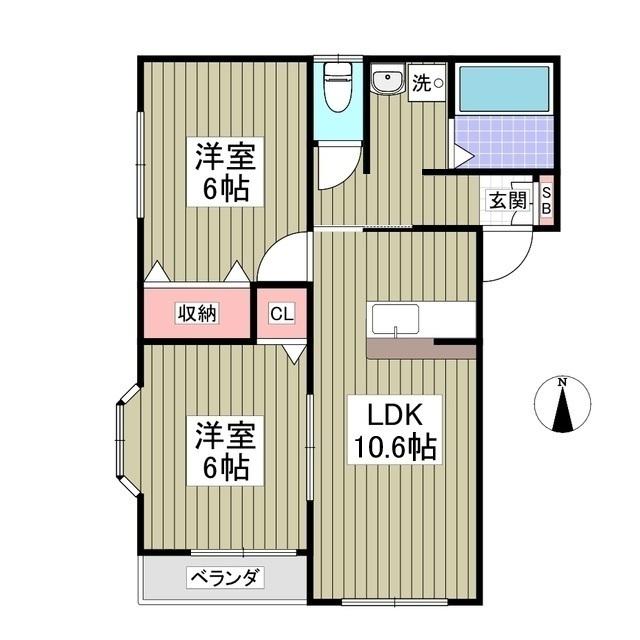 ハーヴェスト玉村(2LDK/2階)の間取り写真