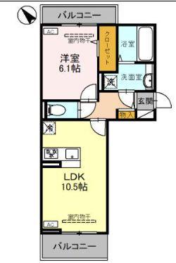 DーROOM歌川町(1LDK/2階)の間取り写真