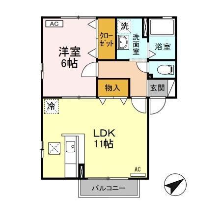 ウィルモアA(1LDK/1階)の間取り写真