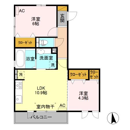 リッフェル高崎(2LDK/2階)の間取り写真