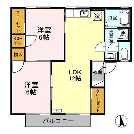 グレイスエステートB(2LDK/1階)の間取り写真