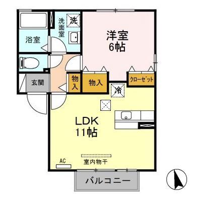 リュエルAB(1LDK/1階)の間取り写真