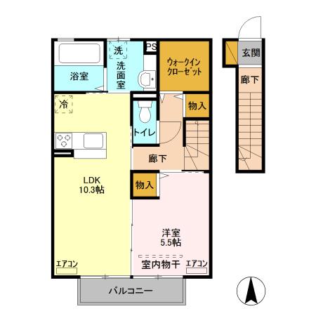 グリーングラス(1LDK/2階)の間取り写真