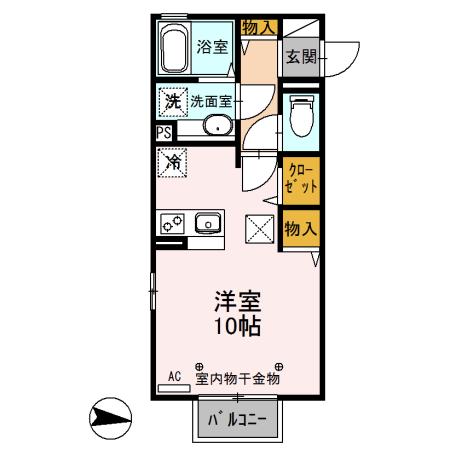 HEALINGROVE N(ワンルーム/1階)の間取り写真