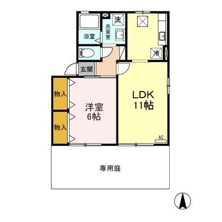 高崎グリーンハイツ Ⅴ A/B(1LDK/1階)の間取り写真