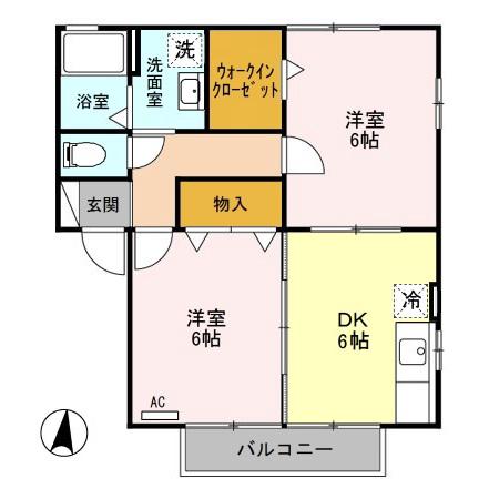 ウィルモアB(2DK/2階)の間取り写真