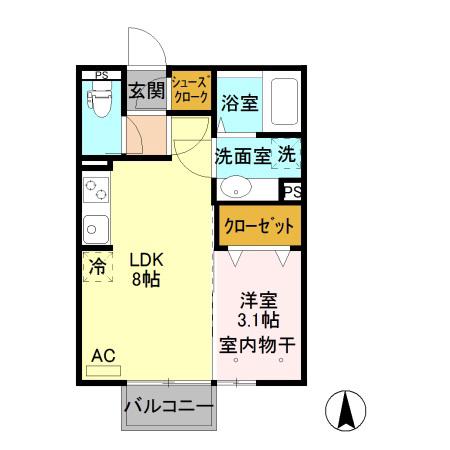 ポラリス(1LDK/2階)の間取り写真