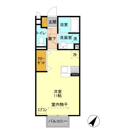 八高線 倉賀野駅 徒歩15分 2階建 築11年(ワンルーム/2階)の間取り写真