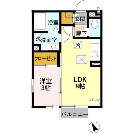 ルミエール和田橋(1LDK/1階)の間取り写真