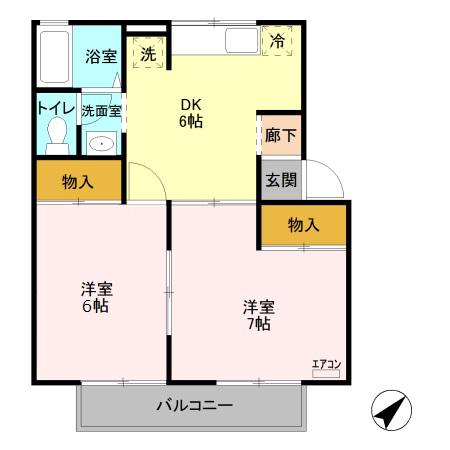 コーポ七曲りD(2DK/1階)の間取り写真