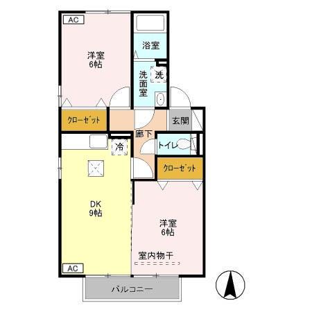 プリムヴェール(2DK/1階)の間取り写真