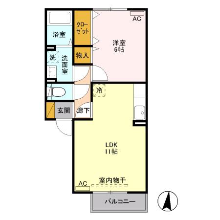 ヴィラオーネストB(1LDK/2階)の間取り写真