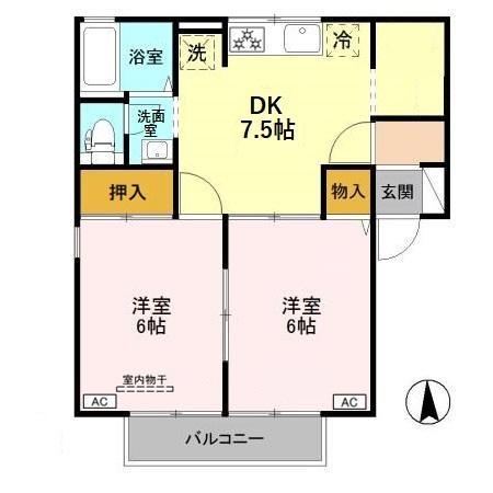 メゾン・ド・スリジエB(2DK/1階)の間取り写真