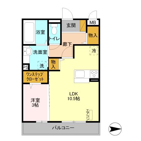 リバーサイド・KIII(1LDK/3階)の間取り写真