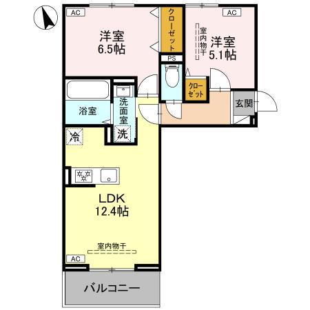 D-ROOM浜尻町(2LDK/2階)の間取り写真