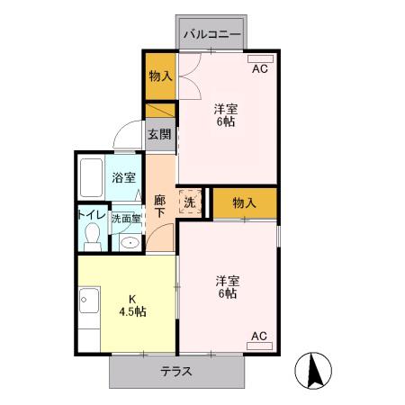 セジュール千木良B(2K/1階)の間取り写真