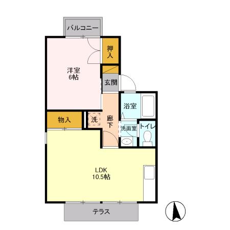 セジュール千木良B(1LDK/1階)の間取り写真