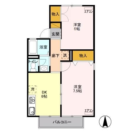 パインツリーC(2DK/2階)の間取り写真