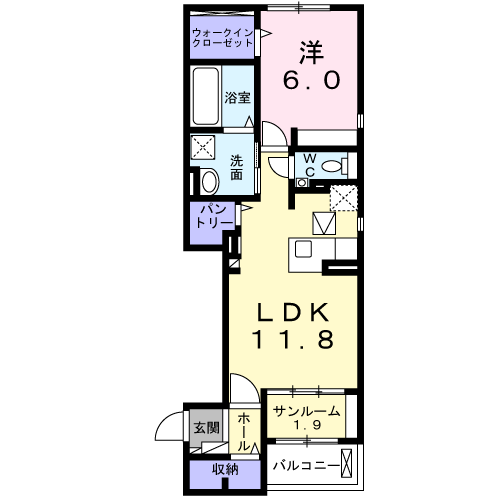 ラ ペ フランⅡ(1LDK/1階)の間取り写真