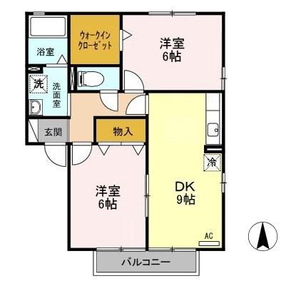 グランデ・カノン(2DK/2階)の間取り写真