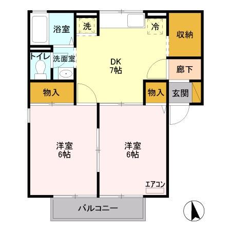 ハウゼK.A(2DK/1階)の間取り写真