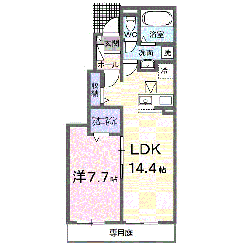 グランシャリオ富岡 弐番館(1LDK/1階)の間取り写真