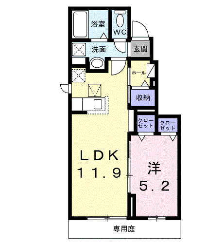 グランシャリオ富岡 弐番館(1LDK/1階)の間取り写真