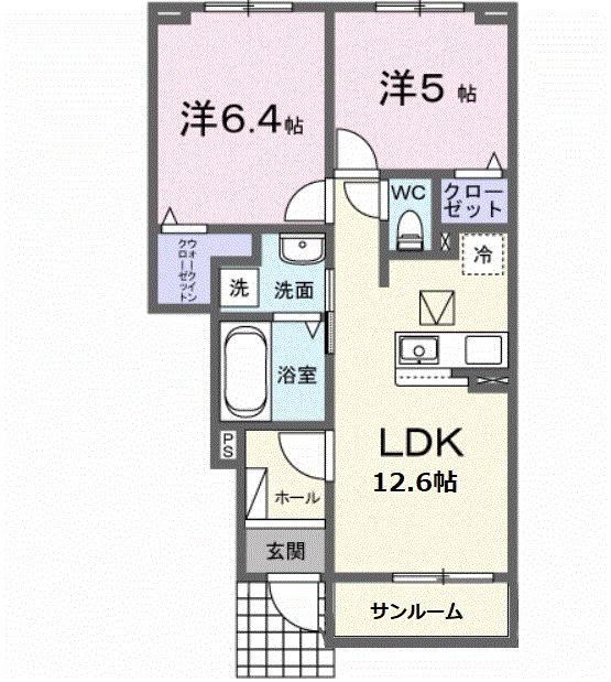 ジェントリー・ミルト(2LDK/1階)の間取り写真