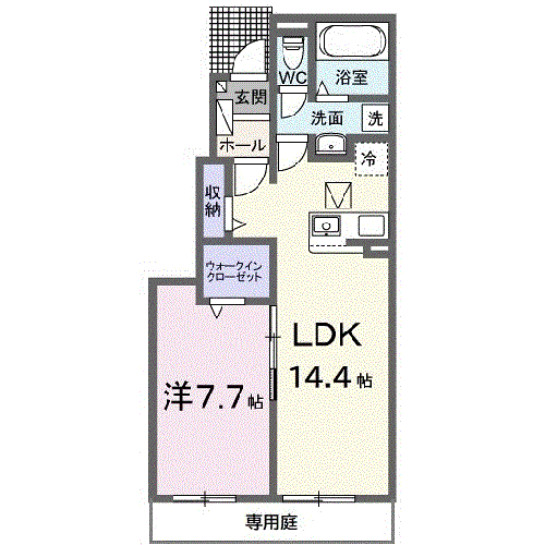 クレイドル下斎田C(1LDK/1階)の間取り写真