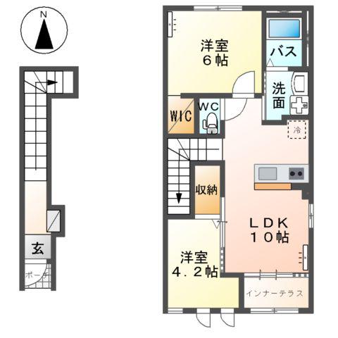 コンフォート・シャルール(2LDK/2階)の間取り写真
