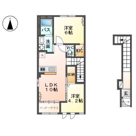コンフォート・シャルール(2LDK/2階)の間取り写真